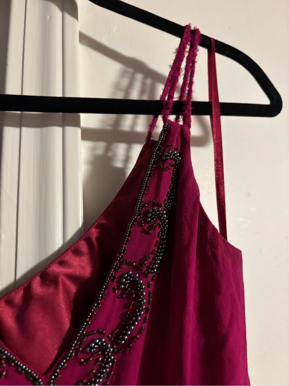 Vintage 1990s Sue Wong Nocturne Magenta Beaded High-Low Spaghetti-Strap Dress - Picture 7 of 9